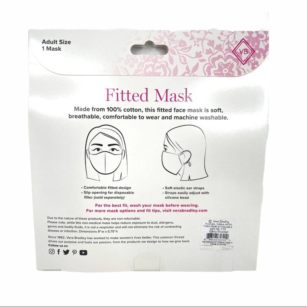 Vera Bradley Merry Mischief Face Mask, Black - Picture 2 of 5